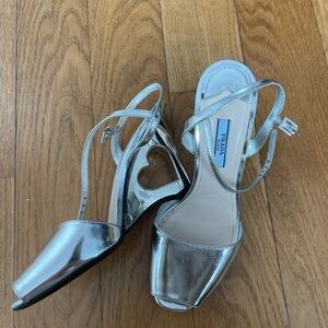 Prada Metallic Silver Strappy Heels